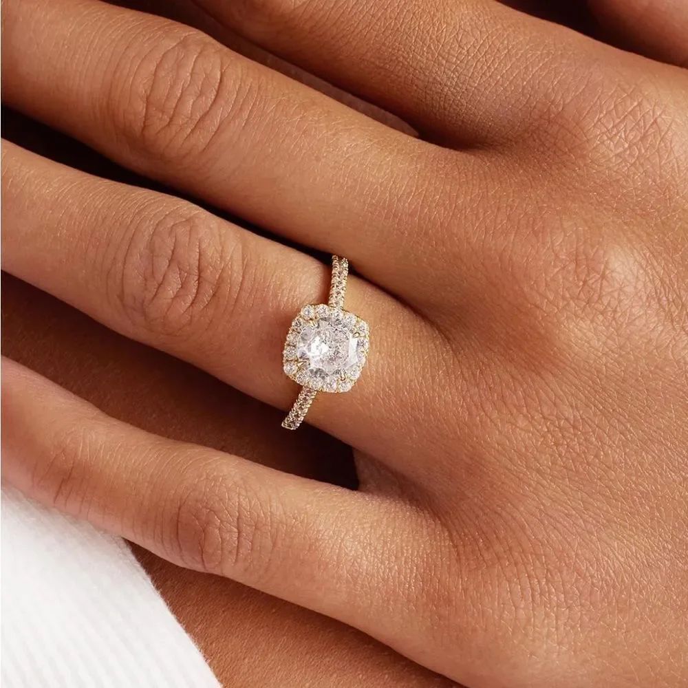14k gold square halo engagement ring